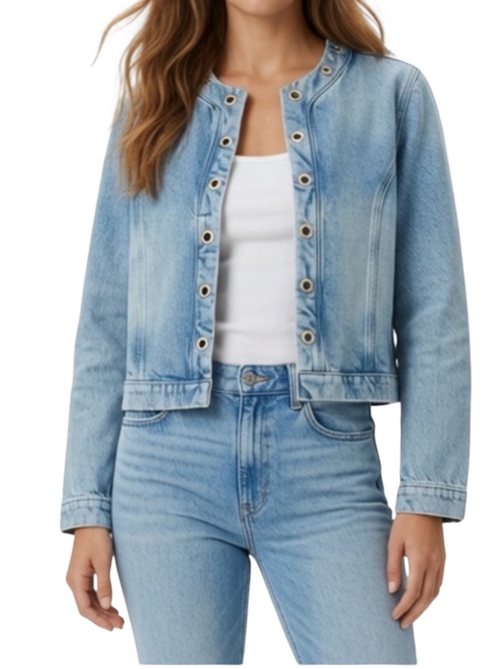 Michael Kors Cropped Jean Grommet Trim Jacket LG NWT